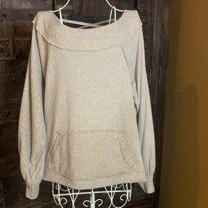 BKE waffle knit beige  Sweater with middle pocket. Size M